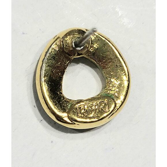 Signed Trifari Vintage Black Enamel Gold Earrings Pierced Classic Swirl - Picture 7 of 8